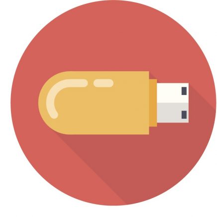 Red circle with thumb drive icon representing "Education".
